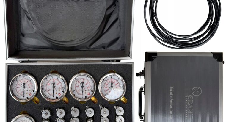 ZESTAW POMPIAROWY HYDRAULIKI 5 MANOMETRÓW ANALOGOWYCH WĘŻE ZŁĄCZKI WALIZKA